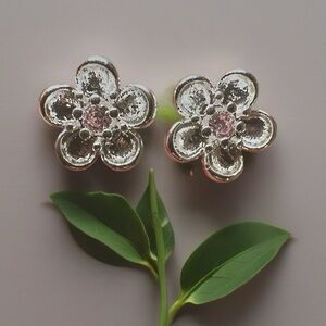 Silver and Pink Floral Earrings